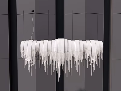 Modern White Chandelier With Dripping Strips Design Against Gray Wall 3d model