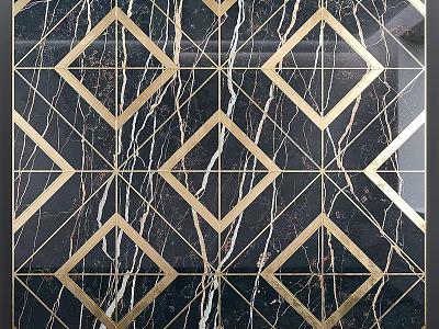 Luxury Floor Tiles With Gold Geometric Diamond Patterns And Black Marble Veins 3d model
