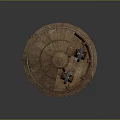Traditional Wooden Water Transport Vehicle with Circular Hull Tower Structure Wheels and Cannons