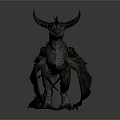 Detailed Scaled Horned Mythical Dragon Turtle Fantasy Creature