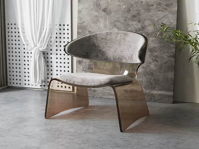 Stylish Modern Leisure Chair With Curved Back Grey Upholstery Acrylic Legs And Metal Frame 3d model