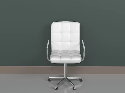 White Leather Office Chair With Square Backrest Silver Metal Base And Swivel Wheels 3d model