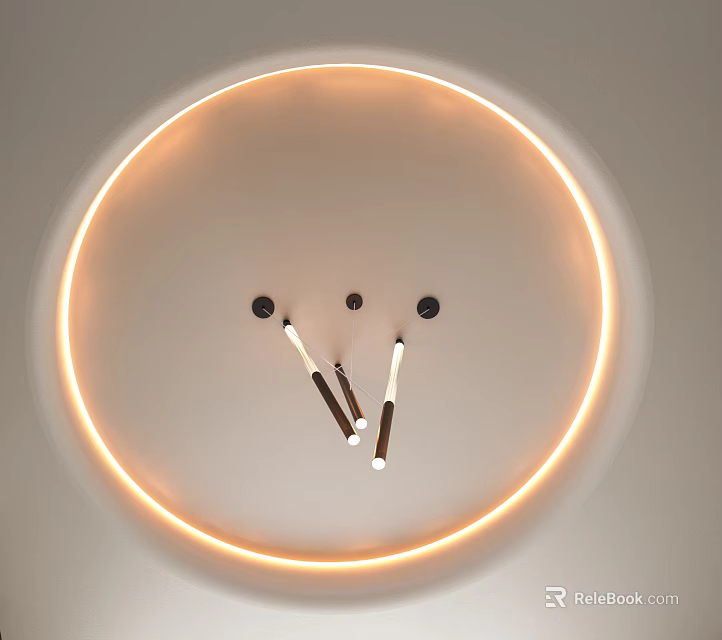 Elegant Circular Ceiling Design With Warm LED Ring Light And Central Pendant Fixtures 3d model 