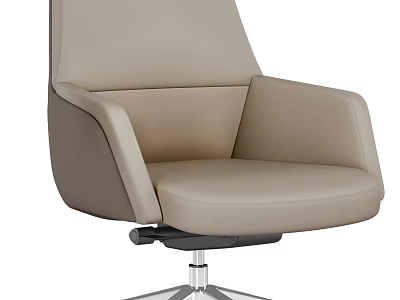 Modern Beige Leather Office Chair With Armrests Swivel Design And Metal Base 3d model