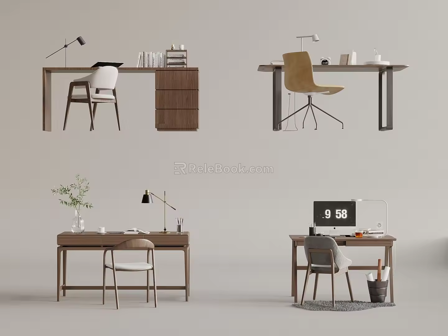Quiet wind desk and chair 3d model