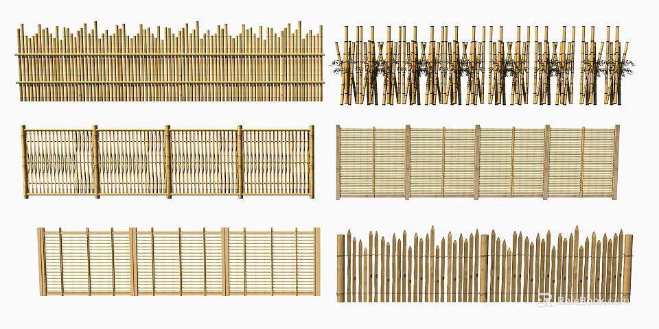 Various Styles Of Bamboo Fences For Decoration 3d model 