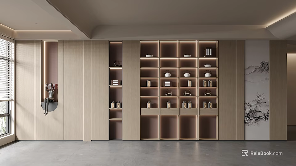 Modern Luxury Wooden Decorative Cabinet With Layered Storage In Minimalist Living Room 3d model 