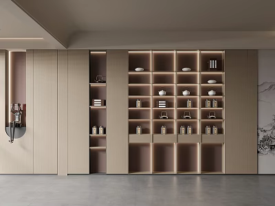 Modern Luxury Wooden Decorative Cabinet With Layered Storage In Minimalist Living Room 3d model