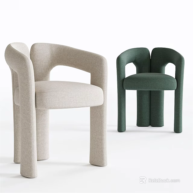 Modern Accent Lounge Chairs In Beige And Green With Curved Armrests For Home Decor 3d model 