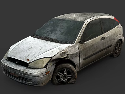 Old Damaged Car With Dusty Exterior Scratched Body And Front Bumper Damage 3d model