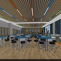 School Gymnasium Interior With Fitness Equipment Wooden Floors Large Windows And Colorful Strips