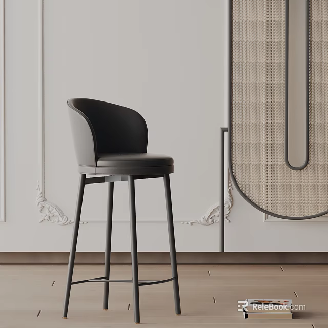 Modern Black Leather Bar Stool With Metal Legs In Minimalist Interior Space 3d model 