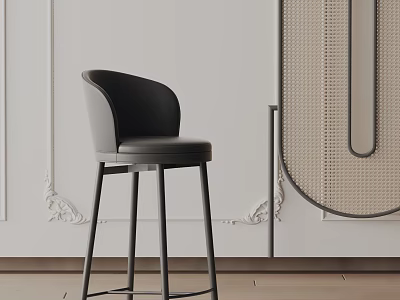 Modern Black Leather Bar Stool With Metal Legs In Minimalist Interior Space 3d model