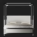 Modern Double Bed Design With Chrome Frame White Headboard And Light Bedding 3d model
