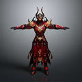 Ornate Red And Gold Fantasy Warrior Armor With Horned Design And Intricate Details