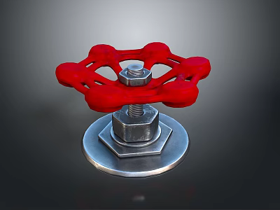 Red Star Shaped Mechanical Component With Metal Base And Bolt Nut Structure 3d model