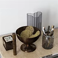 Household Items Collection Including Brass Bowl Transparent Pen Holder And Storage Box