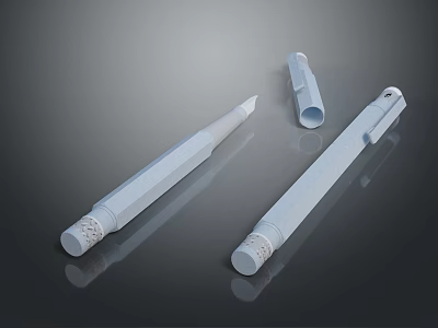 White Plastic Household Writing Tools with Pen Body Cap and Tip Design 3d model