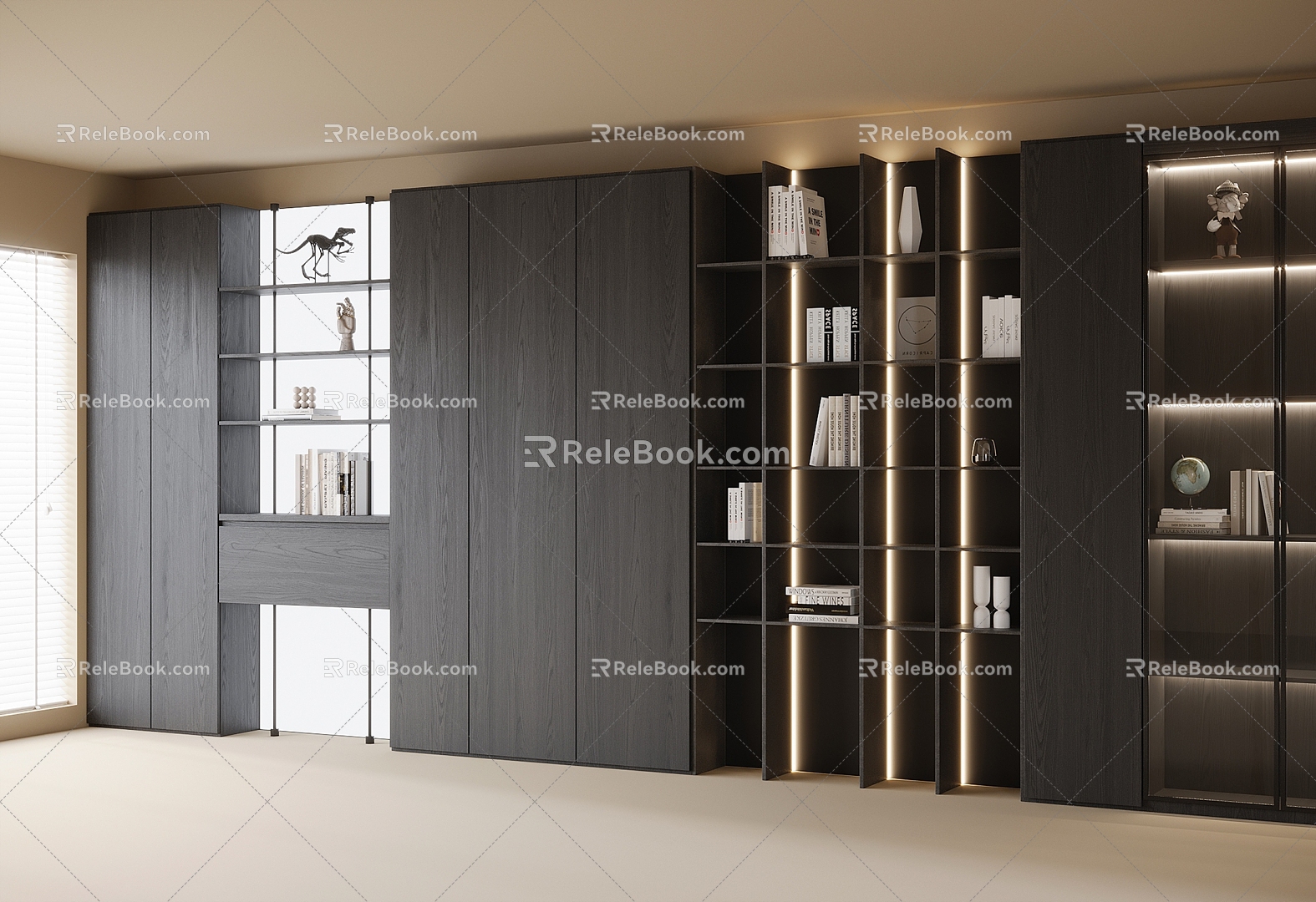 Modern full wall bookcase model