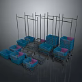 Baby Animals In Blue And Pink Plastic Baskets On Metal Storage Racks