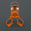 Orange Mechanical Robot Character With Circular Head And Ring Shaped Metallic Legs Design 3d model