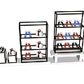 Modern Display Shelves with Black Frame White Base for Handbags and Shoes