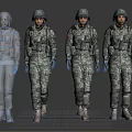 Group of soldiers in military camouflage uniforms wearing helmets and tactical gear