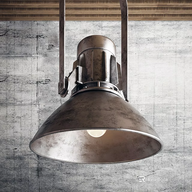 Vintage Industrial Pendant Light with Cone Shaped Metal Shade and Concrete Wall Texture 3d model 