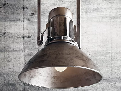 Vintage Industrial Pendant Light with Cone Shaped Metal Shade and Concrete Wall Texture 3d model