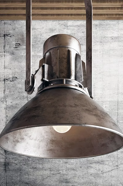 Vintage Industrial Pendant Light with Cone Shaped Metal Shade and Concrete Wall Texture 3d model