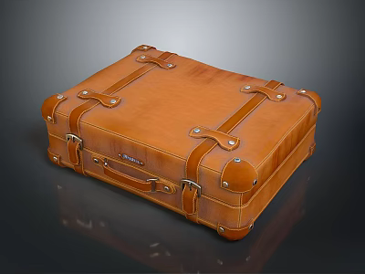 Vintage Brown Leather Suitcase with Metal Buckles and Leather Straps Classic Design 3d model