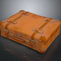 Vintage Brown Leather Suitcase with Metal Buckles and Leather Straps Classic Design