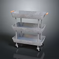 Practical Three Tier Metal Storage Cart With Orange Handles And Rolling Wheels