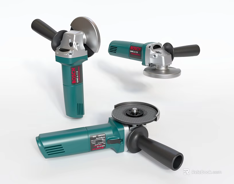 Three Green Industrial Angle Grinders Cutting And Grinding Power Tools 3d model