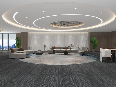Elegant Modern Hotel Public Lounge With Sofas Coffee Tables And Area Rug 3d model