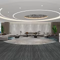 Elegant Modern Hotel Public Lounge With Sofas Coffee Tables And Area Rug