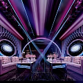 Luxurious Modern KTV Interior With Purple Blue Lighting And Circular Decorations