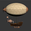 Vintage Steampunk Airship Design With Propeller Leather Envelope And Wooden Basket