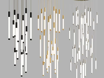 Modern Linear Chandelier Design With Black White And Gold Hanging Pendant Rods 3d model