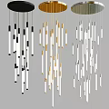 Modern Linear Chandelier Design With Black White And Gold Hanging Pendant Rods