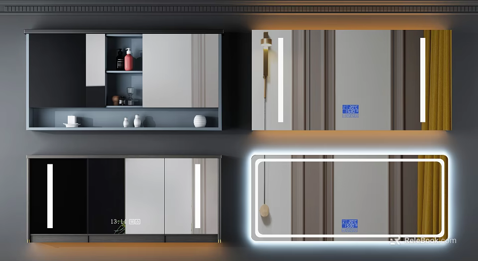 Modern Bathroom LED Mirror With Illuminated Design And Digital Display Cabinet 3d model 