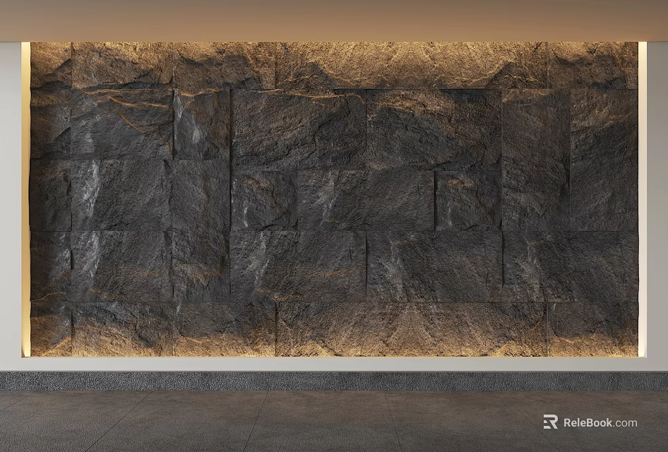 Textured Dark Stone Feature Wall With Light Base And Natural Surface Texture 3d model