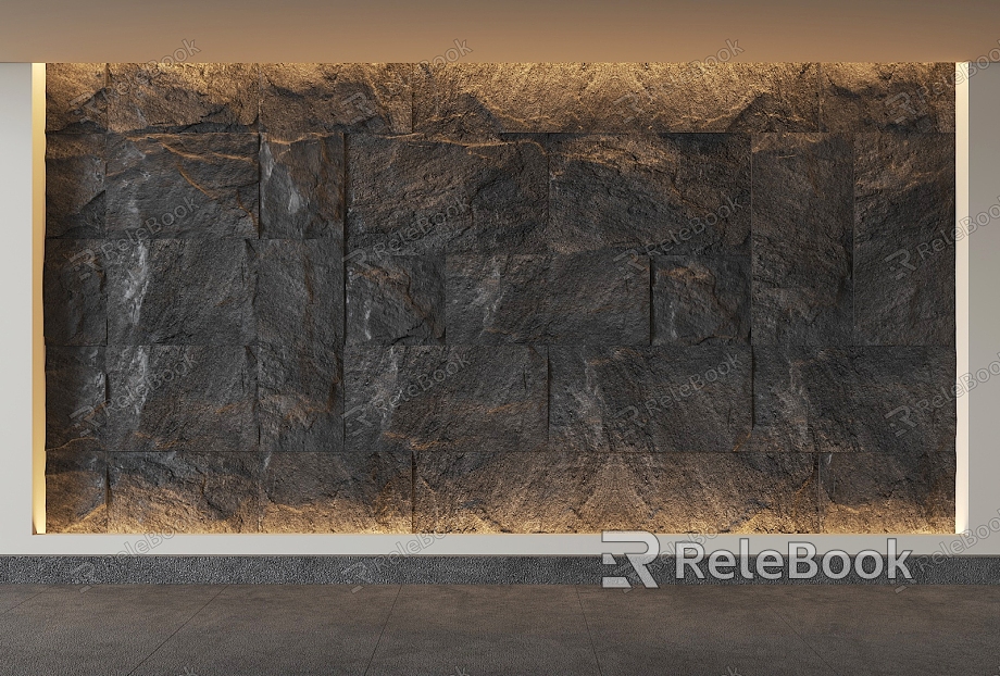 TV background wall stone rubble stone wall bedroom model