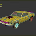 Yellow Classic Muscle Car With Two Door Design And Black Hood