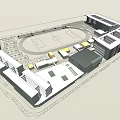 Modern School Building Campus With Academic Buildings Sports Field And Landscaped Areas