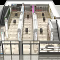 Modern Specialty Store Interior With Shelves Display Counters Staircase And Green Plant Wall