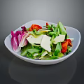 Fresh Salad with Green Lettuce Red Tomatoes Purple Radicchio and White Cheese in White Bowl