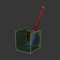 Wooden Storage Container With Metal Frame And Long Handle Tool For Household Use