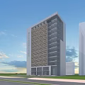 Modern Office Building Exterior Design With White Facade And Geometric Patterns