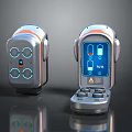 Modern Silver And Orange Equipment With Control Panels Buttons Display Screen And Blue Indicators